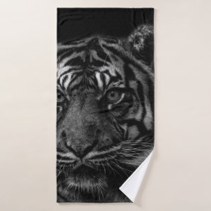 TIGER PORTRAIT IN BW BATH TOWEL