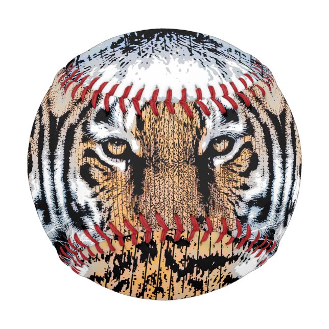 Tiger Portrait in Graphic Press Style Baseball (Back)