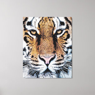 Tiger Portrait in Graphic Press Style Canvas Print