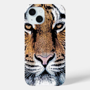 Tiger Portrait in Graphic Press Style iPhone 15 Case