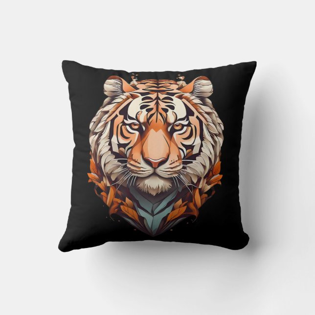 Tiger portrait, minimalistic design orange colour cushion (Back)