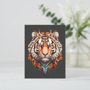 Tiger portrait, minimalistic design orange colour postcard