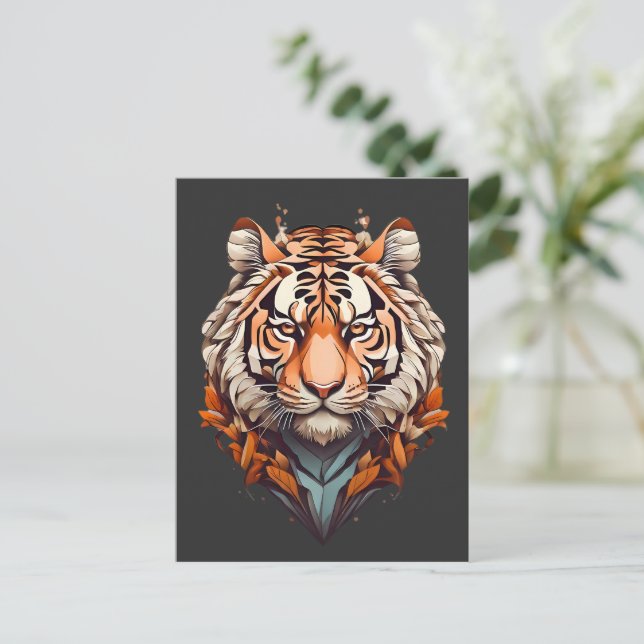 Tiger portrait, minimalistic design orange colour postcard (Standing Front)