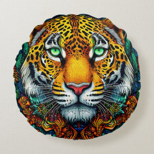 Tiger portrait round cushion