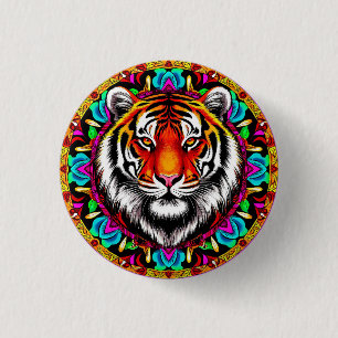 Tiger Portrait with Mandala Design 3 Cm Round Badge