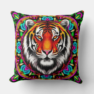 Tiger Portrait with Mandala Design Cushion