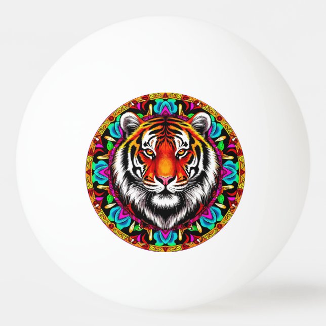 Tiger Portrait with Mandala Design Ping Pong Ball (Front)