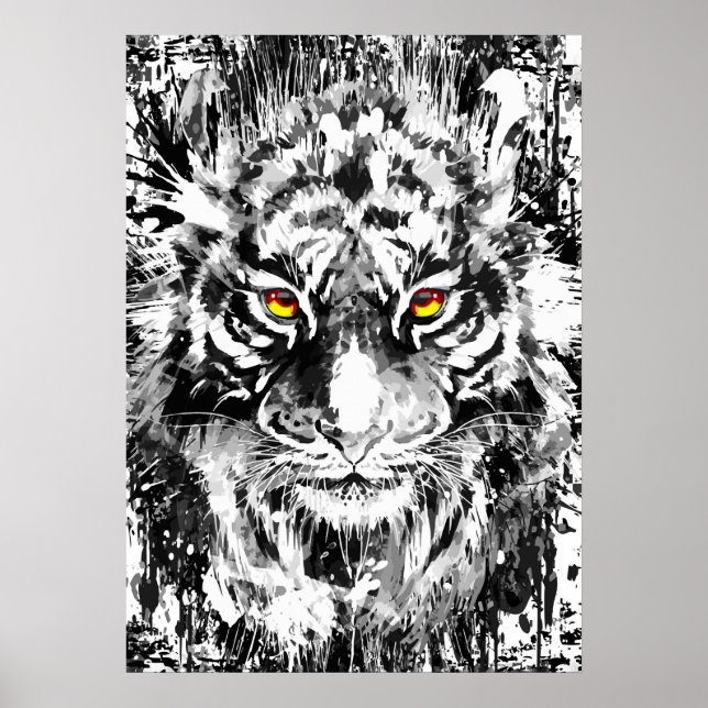 Tiger Poster Art | Tiger Drawing | Black and white (Front)
