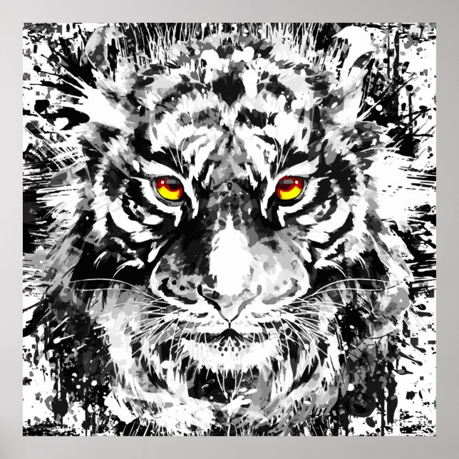 Tiger Poster Art | Tiger Drawing | Black and white (Front)