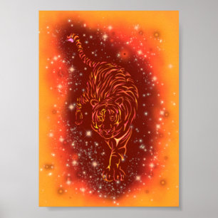 Tiger Poster Running At Galaxy Starry Night