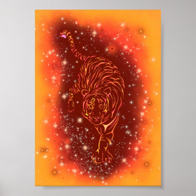 Tiger Poster Running At Galaxy Starry Night (Front)