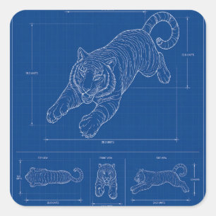 Tiger Pounce Blueprint – Technical Line Square Sticker