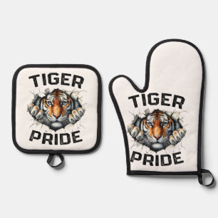 Tiger Pride Retro Tiger School Sports Team Oven Mitt & Pot Holder Set