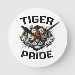 Tiger Pride Retro Tiger School Sports Team Round Clock