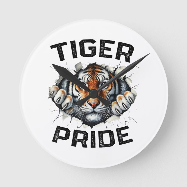 Tiger Pride Retro Tiger School Sports Team  Round Clock (Front)