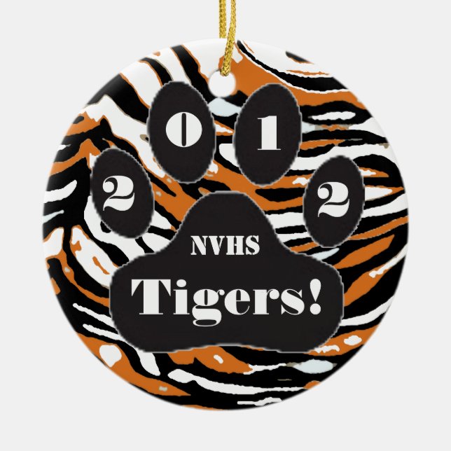 Tiger Print and Paw Ceramic Tree Decoration (Front)