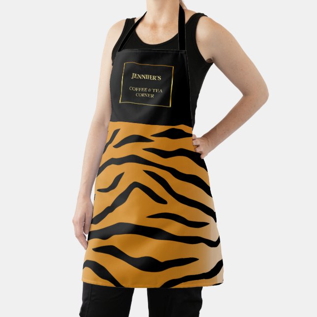 Tiger print black gold professional monogram apron (Insitu)
