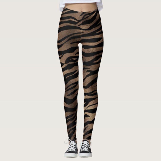 Tiger Print Chocolate Black Women's Leggings (Front)