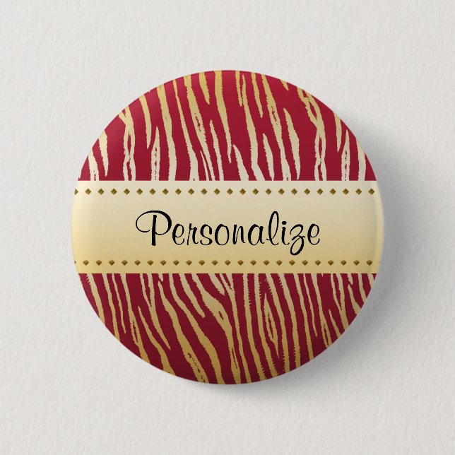 Tiger Print Elegant Red and Gold Animal Pattern 6 Cm Round Badge (Front)