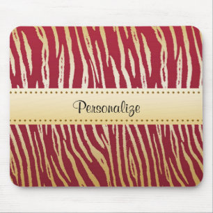 Tiger Print Elegant Red and Gold Animal Pattern Mouse Mat