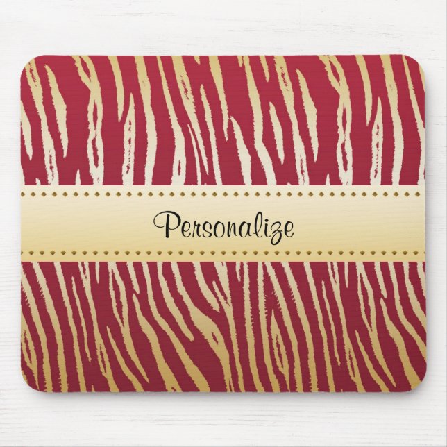 Tiger Print Elegant Red and Gold Animal Pattern Mouse Mat (Front)