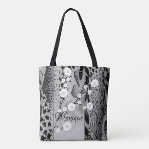 Tiger Print Floral Personalized Tote Bag