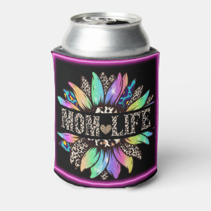 Tiger Print Mom Life Multi-Color Flower Can Cooler