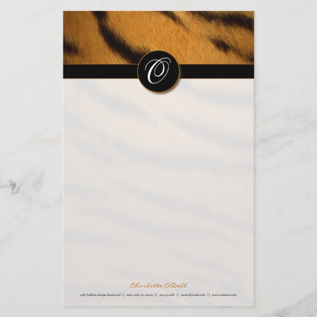 tiger print; monogram stationery (Front)