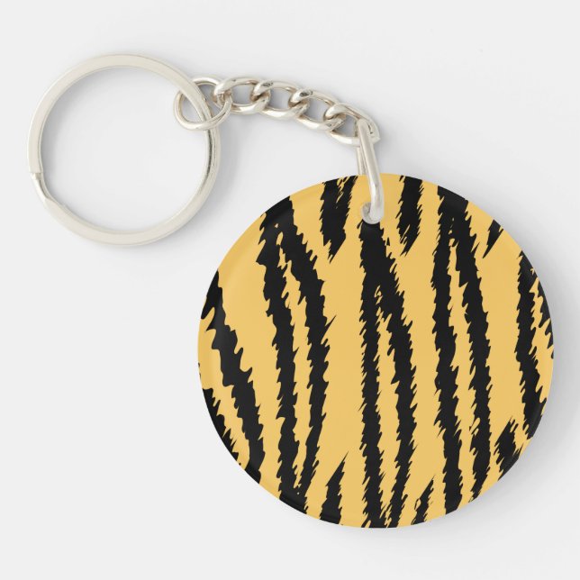 Tiger Print Pattern. Orange and Black. Key Ring (Front)