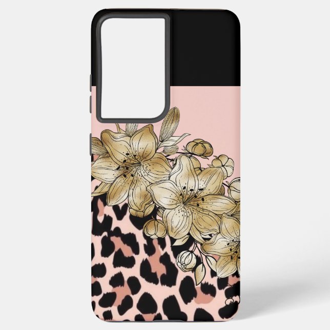 Tiger Print Pink and Black Ivory Flowers S21 Case (Back)