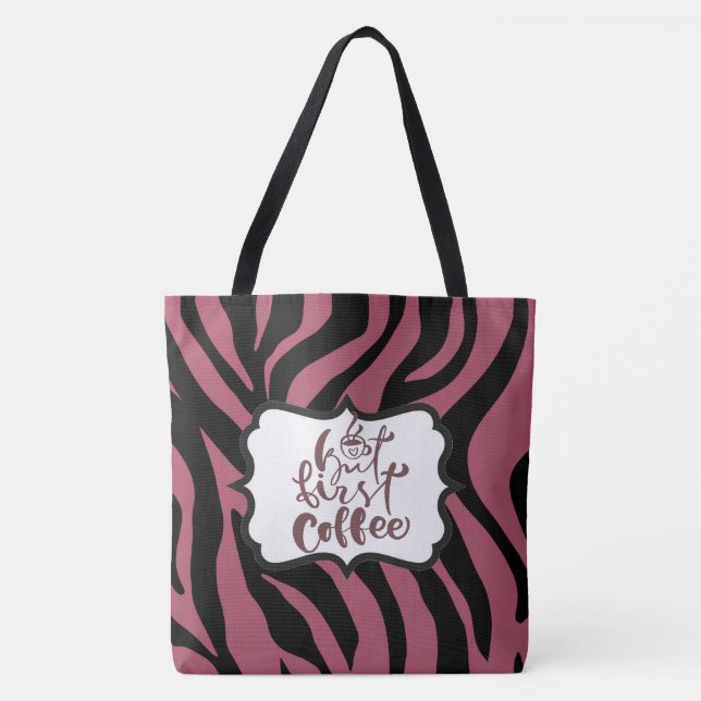 Tiger Print Red Maroon Tote Coffee Lover (Front)