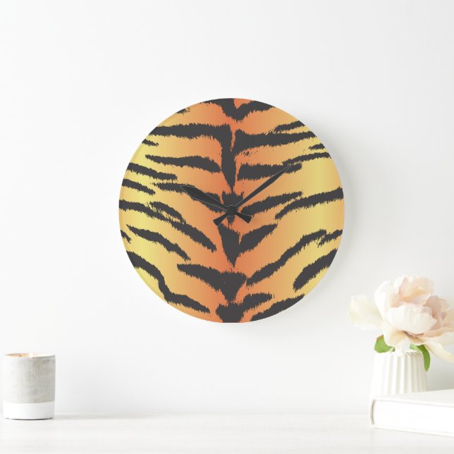 Tiger Print, Tiger Stripes, Animal Print, Jungle Large Clock (Home)