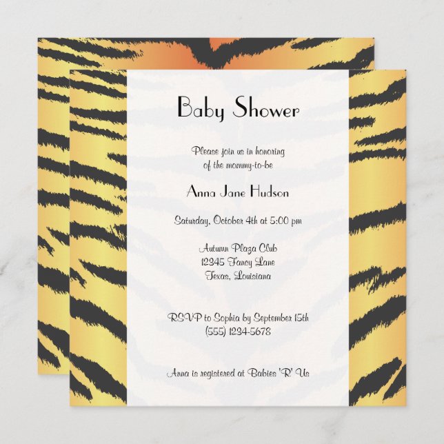 Tiger Print, Tiger Stripes, Jungle, Baby Shower Invitation (Front/Back)