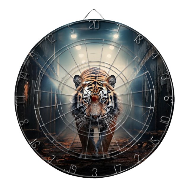 Tiger prowling in surreal forest No 2 Dartboard (Front)