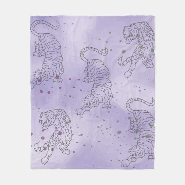 Tiger purple watercolor pattern Fleece Blanket (Front)
