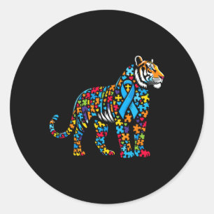 Tiger Puzzle Autism Awareness Autistic Womens Mens Classic Round Sticker