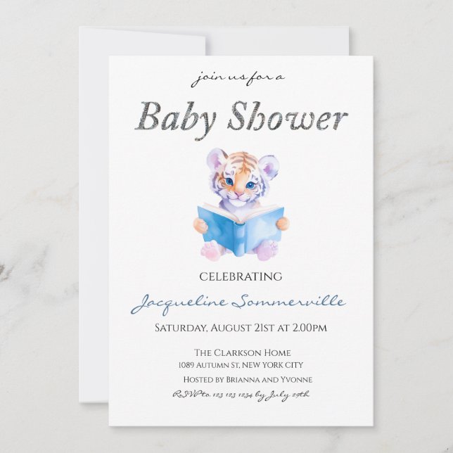 Tiger Reading a book Baby Shower  Invitation (Front)