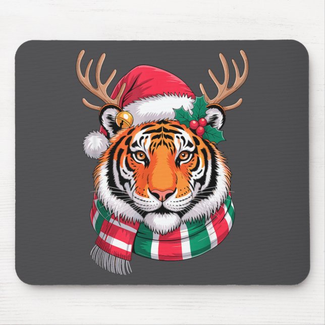 Tiger Reindeer Christmas Santa Hat Tiger Xmas  Mouse Mat (Front)