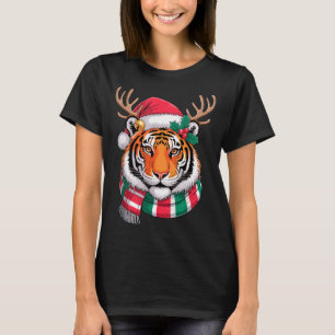 Tiger Reindeer Christmas Santa Hat Tiger Xmas  T-Shirt