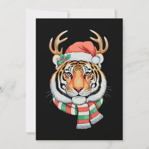 Tiger Reindeer Christmas Santa Hat Xmas Holiday Card