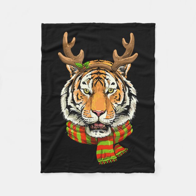 Tiger Reindeer Christmas Shirt Animal With Antlers Fleece Blanket (Front)