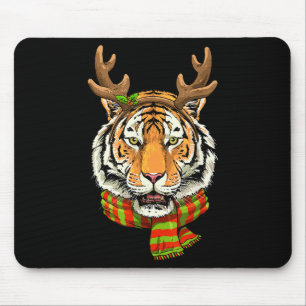 Tiger Reindeer Christmas Shirt Animal With Antlers Mouse Mat