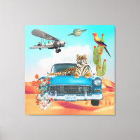 Tiger Retro Car Desert Cactus Surreal Collage