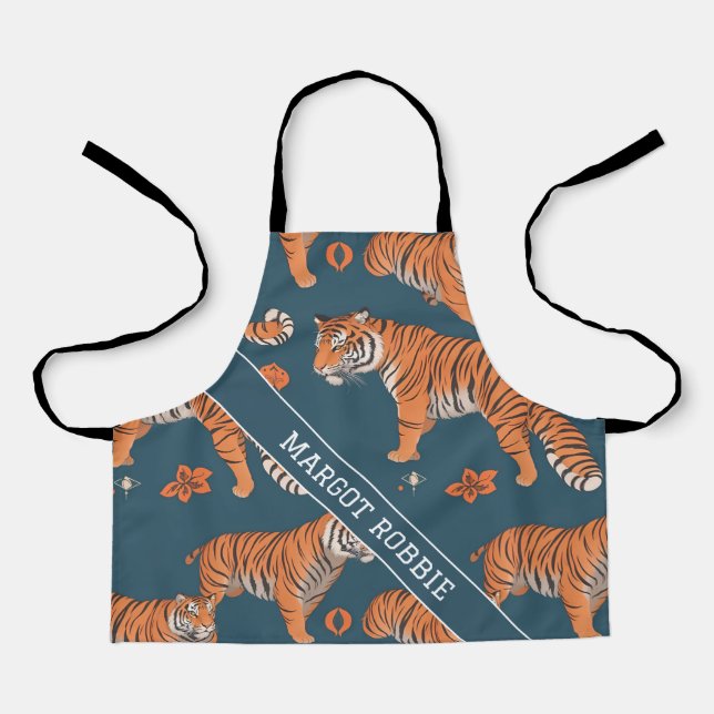Tiger Retro Colourful Personalised Pattern Apron (Front)