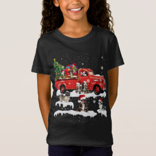 Tiger Riding Red Truck Christmas Tree Believe Sant T-Shirt