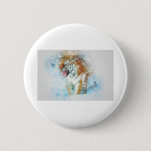 Tiger Roar Animal Art Abstract Watercolor Vintage. 6 Cm Round Badge