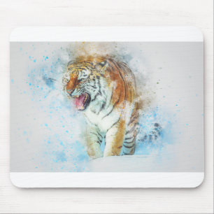 Tiger Roar Animal Art Abstract Watercolor Vintage. Mouse Mat