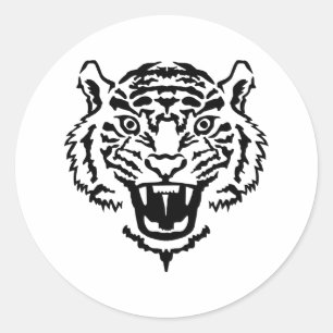 Tiger roaring classic round sticker