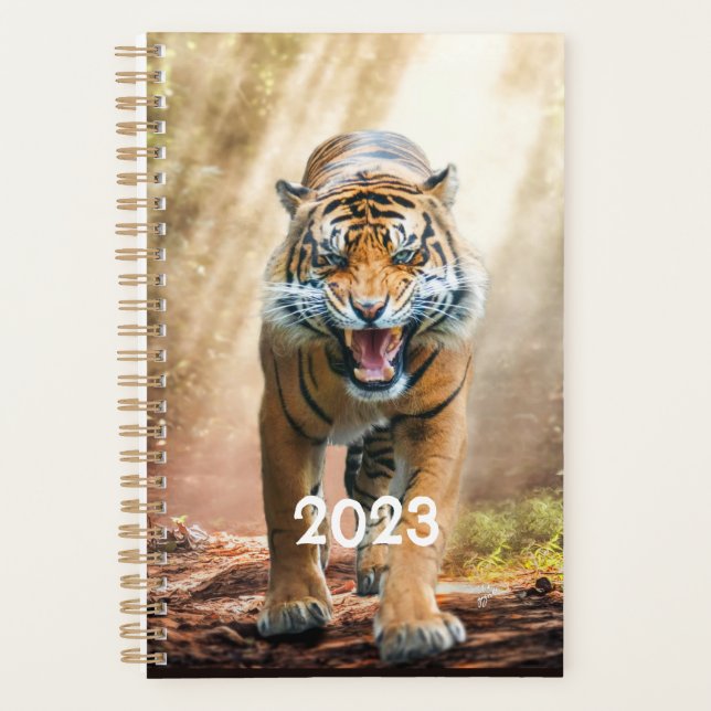 Tiger Roaring in a Backlit Jungle Planner (Front)