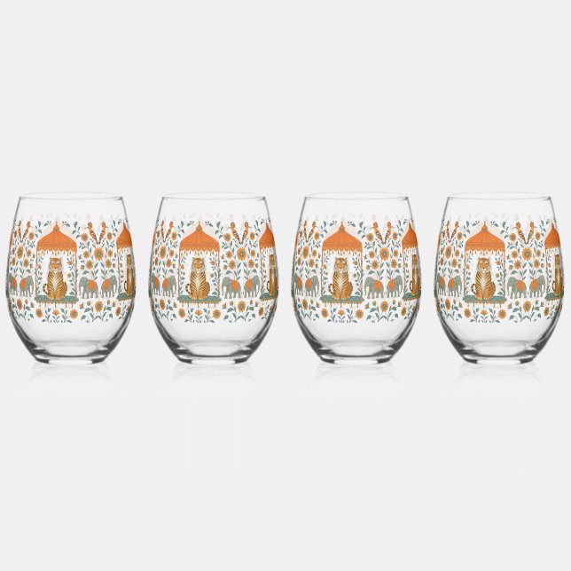 🍸🦁 "Tiger Royale" (Set of 4) Stemless Wine Glass (Back)